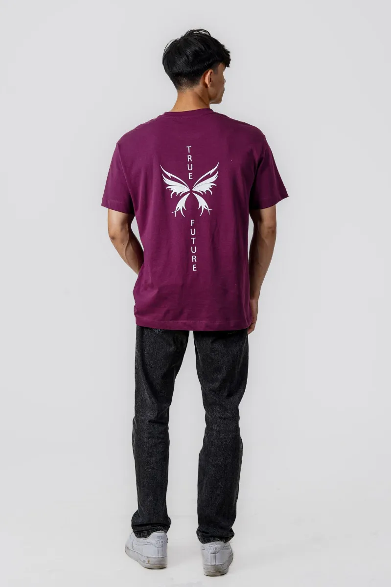 Butterfly Oversized T-shirt Maroon Jap